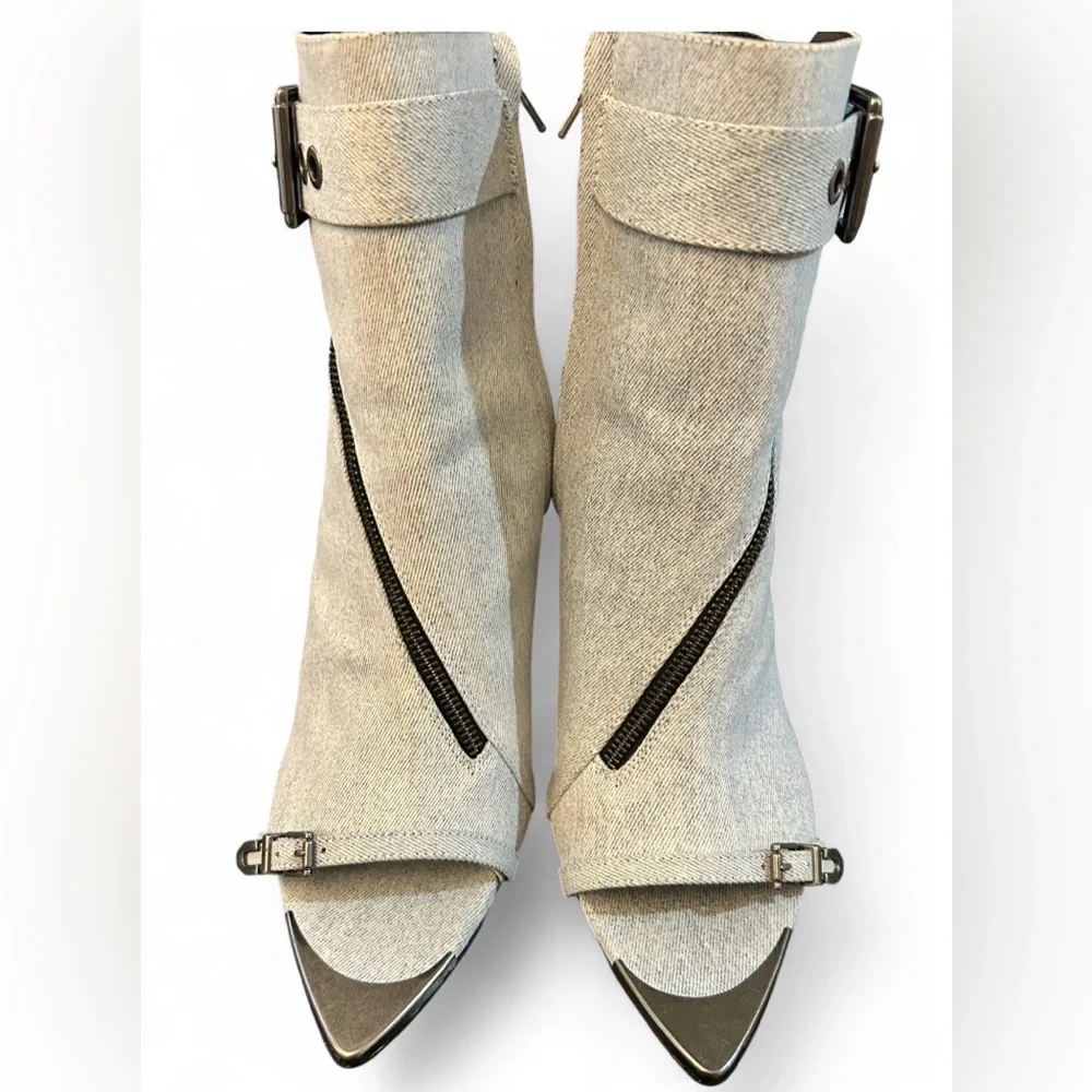 Steve Madden Denim Pointed Stiletto Zipper Peep Toe Ankle Buckle Boots Size 11 - Picture 8 of 14